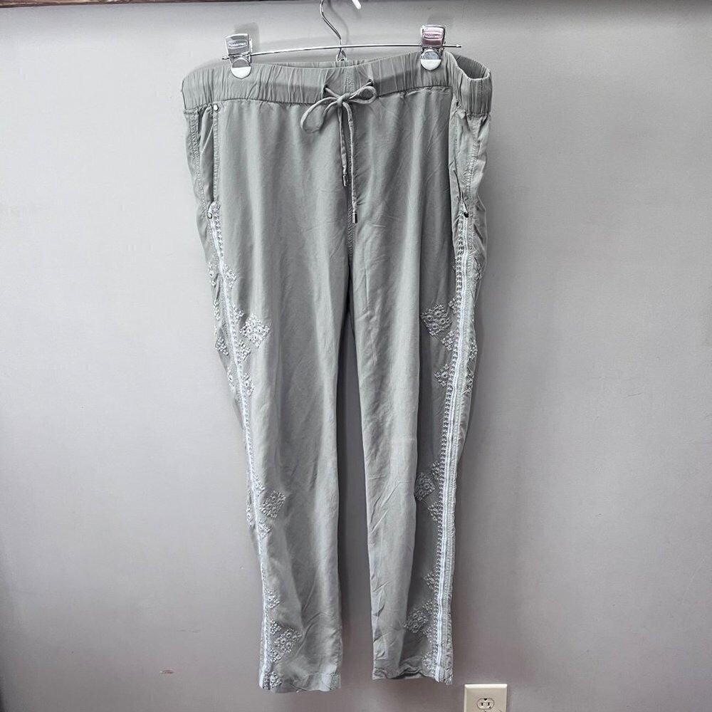 Sundance Womens Sage Green Embroidered Rayon Jogger Pants Size M Drawstring Boho